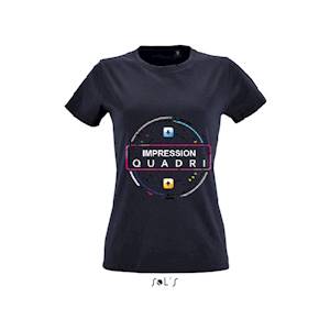 Finitions : Impression numérique quadri sur t-shirt femme Sol's modèle Impérial Fit. Couleurs aux choix (voir fiche couleur) panachage couleur possible. Avantages : L'impression numérique haute définition avec blanc de soutien permet un rendu de coul... 